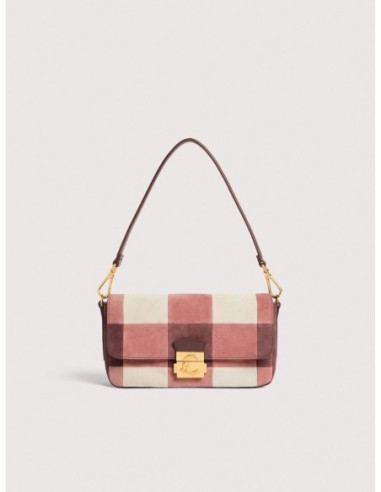 Borsa baguette in camoscio vichy patchwork Coccinelle C-Me Lock Medium – Multicolor Winter Rose/Berry - foto 1