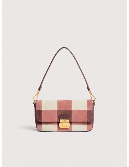 Borsa baguette in camoscio vichy patchwork Coccinelle C-Me Lock Medium – Multicolor Winter Rose/Berry - foto 1