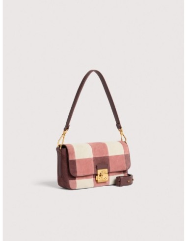 Borsa baguette in camoscio vichy patchwork Coccinelle C-Me Lock Medium – Multicolor Winter Rose/Berry - foto 2