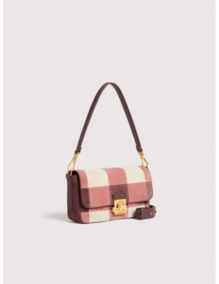 Borsa baguette in camoscio vichy patchwork Coccinelle C-Me Lock Medium – Multicolor Winter Rose/Berry - foto 2