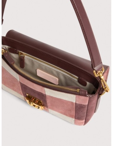 Borsa baguette in camoscio vichy patchwork Coccinelle C-Me Lock Medium – Multicolor Winter Rose/Berry - foto 3