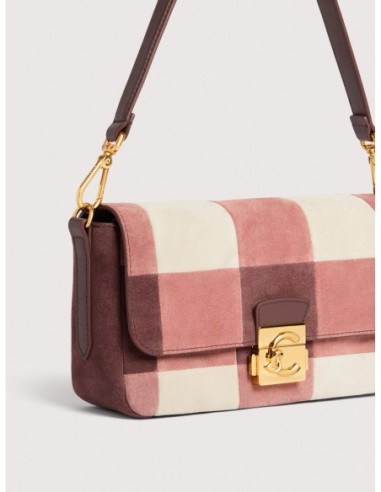 Borsa baguette in camoscio vichy patchwork Coccinelle C-Me Lock Medium – Multicolor Winter Rose/Berry - foto 4