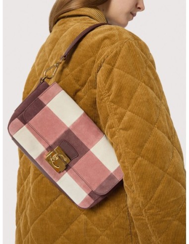 Borsa baguette in camoscio vichy patchwork Coccinelle C-Me Lock Medium – Multicolor Winter Rose/Berry - foto 5