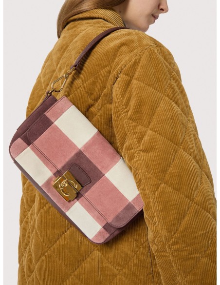 Borsa baguette in camoscio vichy patchwork Coccinelle C-Me Lock Medium – Multicolor Winter Rose/Berry - foto 5