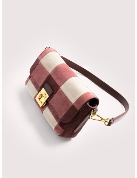 Borsa baguette in camoscio vichy patchwork Coccinelle C-Me Lock Medium – Multicolor Winter Rose/Berry - foto 6