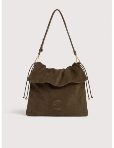 Borsa a spalla piatta in camoscio Coccinelle Lidia Medium – Fango - foto 1