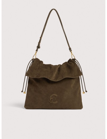 Borsa a spalla piatta in camoscio Coccinelle Lidia Medium – Fango - foto 1