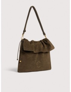 Borsa a spalla piatta in camoscio Coccinelle Lidia Medium – Fango - foto 1 2
