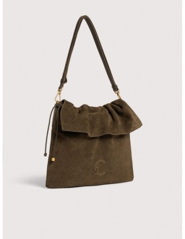 Borsa a spalla piatta in camoscio Coccinelle Lidia Medium – Fango - foto 2