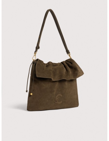 Borsa a spalla piatta in camoscio Coccinelle Lidia Medium – Fango - foto 2