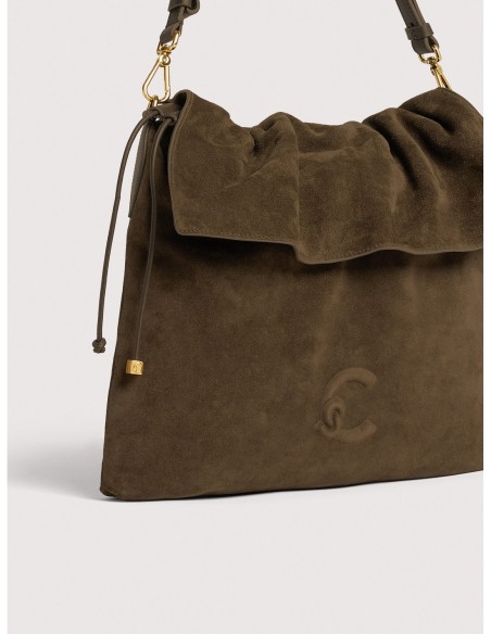 Borsa a spalla piatta in camoscio Coccinelle Lidia Medium – Fango - foto 4