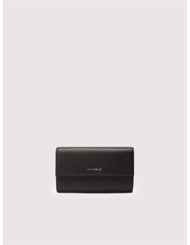 Portafoglio grande con patta in pelle con grana Coccinelle Metallic Large – Noir - foto 1
