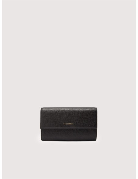 Portafoglio grande con patta in pelle con grana Coccinelle Metallic Large – Noir - foto 1