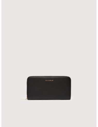 Portafoglio grande con zip e 12 porta carte in pelle con grana Coccinelle Metallic Large – Noir - foto 1