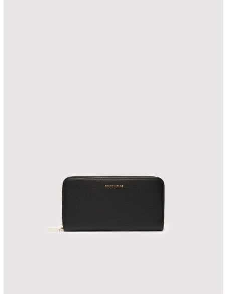 Portafoglio grande con zip e 12 porta carte in pelle con grana Coccinelle Metallic Large – Noir - foto 1
