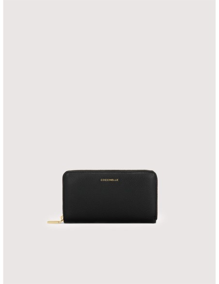 Portafoglio grande con zip in pelle con grana Coccinelle Metallic Large – Noir - foto 1