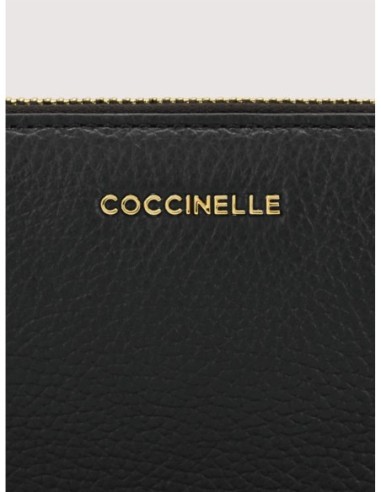 Portafoglio grande con zip in pelle con grana Coccinelle Metallic Large – Noir - foto 3