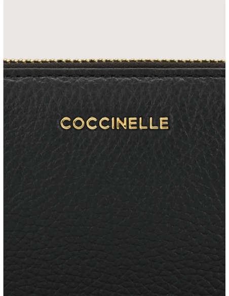 Portafoglio grande con zip in pelle con grana Coccinelle Metallic Large – Noir - foto 3