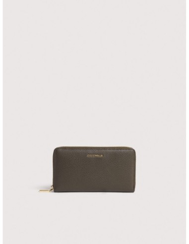 Portafoglio grande con zip in pelle con grana Coccinelle Metallic Large – Fango - foto 1