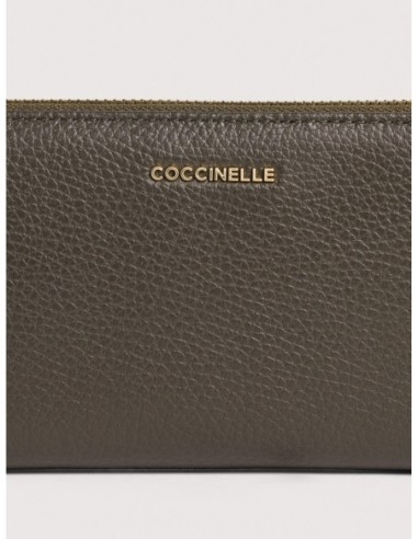 Portafoglio grande con zip in pelle con grana Coccinelle Metallic Large – Fango - foto 3