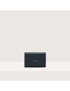 Portafoglio medio con patta in pelle con grana Coccinelle Metallic Medium – Midnight Blue - foto 1