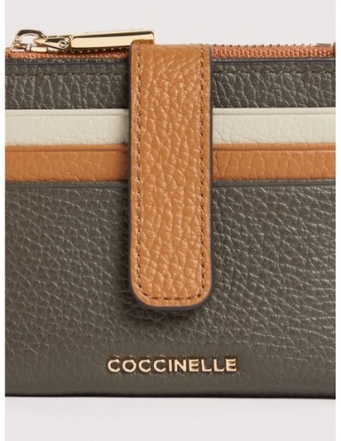Portafoglio compatto in pelle tricolore Coccinelle Metallic Medium – Fango/Robin/Eucalipto - foto 4