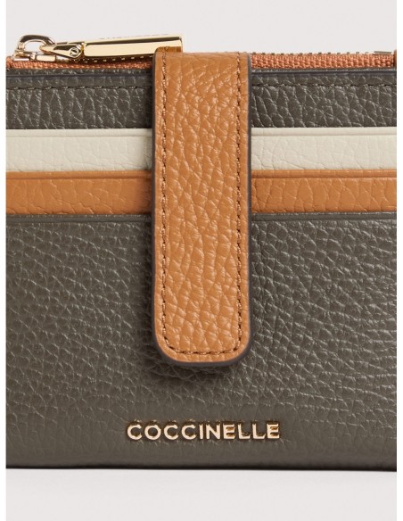 Portafoglio compatto in pelle tricolore Coccinelle Metallic Medium – Fango/Robin/Eucalipto - foto 4