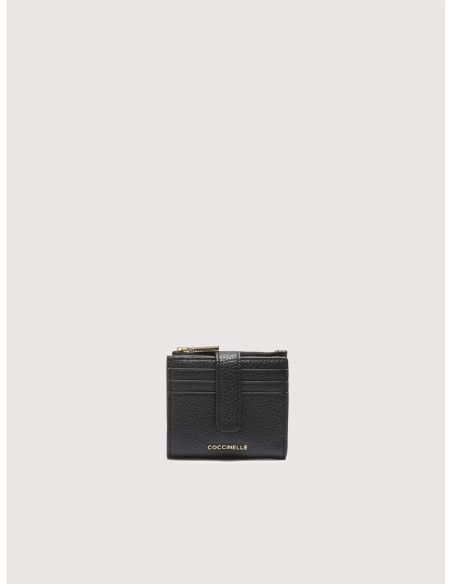 Portafoglio compatto in pelle con grana Coccinelle Metallic Medium – Noir - foto 1