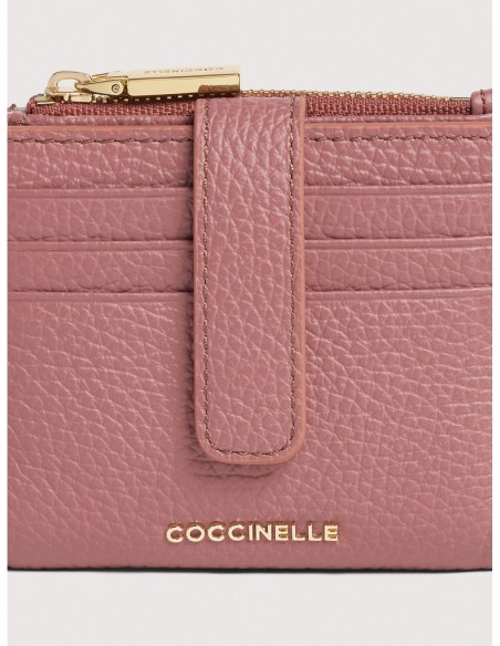 Portafoglio compatto in pelle con grana Coccinelle Metallic Medium – Winter Rose - foto 3