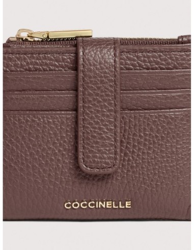 Portafoglio compatto in pelle con grana Coccinelle Metallic Medium – Berry - foto 3