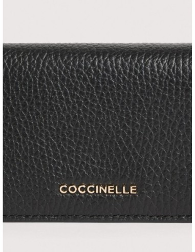 Portafoglio piccolo con bottone in pelle con grana Coccinelle Metallic Small – Noir - foto 4