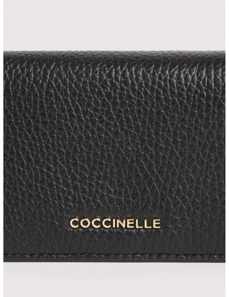 Portafoglio piccolo con bottone in pelle con grana Coccinelle Metallic Small – Noir - foto 4