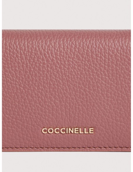 Portafoglio piccolo con bottone in pelle con grana Coccinelle Metallic Small – Winter Rose - foto 4