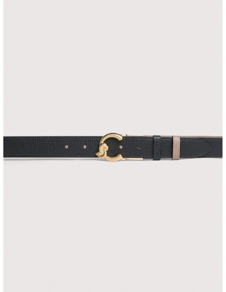 Cintura reversibile in pelle bicolore Coccinelle C-Me – Noir/Warm Taupe - foto 2