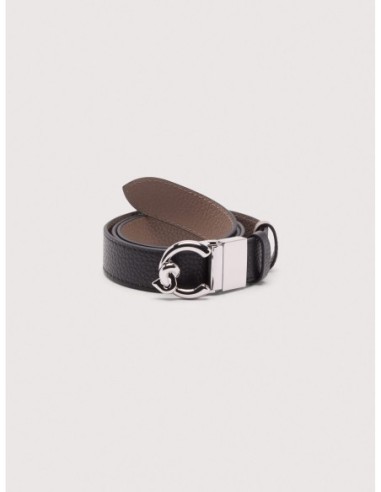 Cintura reversibile in pelle bicolore con fibbia nichel Coccinelle C-Me – Noir/Warm Taupe - foto 1