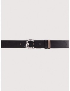 Cintura reversibile in pelle bicolore con fibbia nichel Coccinelle C-Me – Noir/Warm Taupe - foto 1 2