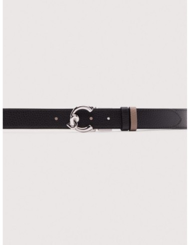 Cintura reversibile in pelle bicolore con fibbia nichel Coccinelle C-Me – Noir/Warm Taupe - foto 2