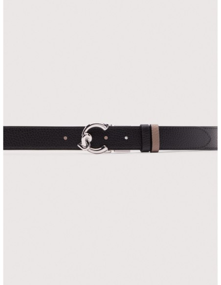 Cintura reversibile in pelle bicolore con fibbia nichel Coccinelle C-Me – Noir/Warm Taupe - foto 2