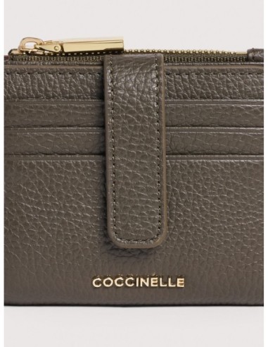 Portafoglio compatto in pelle con grana Coccinelle Metallic Medium – Fango - foto 3