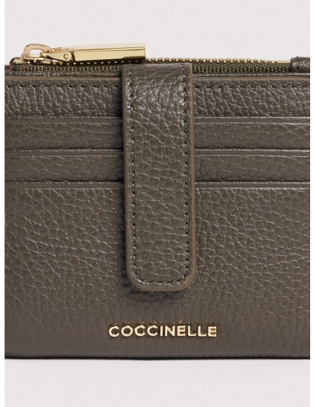 Portafoglio compatto in pelle con grana Coccinelle Metallic Medium – Fango - foto 3