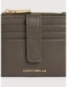 Portafoglio compatto in pelle con grana Coccinelle Metallic Medium – Fango