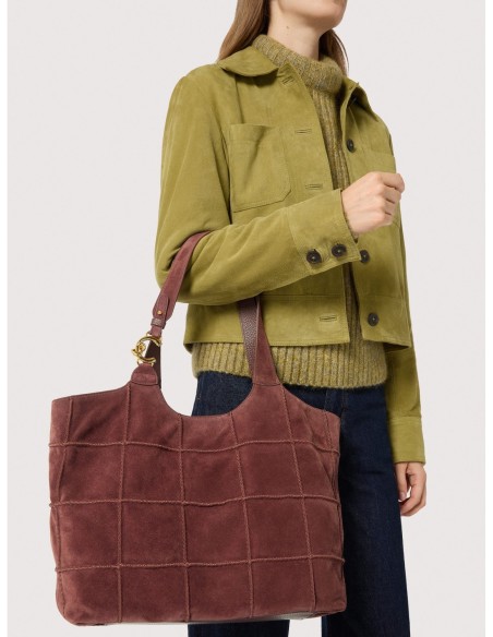 Borsa shopping in camoscio ricamato Coccinelle C-Easy Large – Berry - foto 5