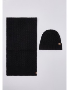Set berretto e sciarpa in maglia a trecce Liu Jo – Nero - foto 1 2