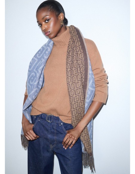 Stola monogram con frange sui bordi Liu Jo – Denim blu - foto 1
