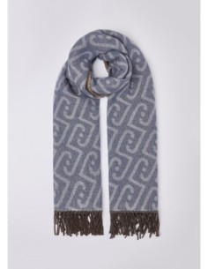 Stola monogram con frange sui bordi Liu Jo – Denim blu - foto 1 2