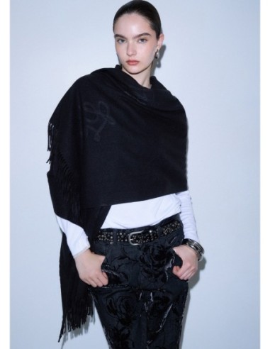 Stola ampia con logo monogram Liu Jo – Nero - foto 1