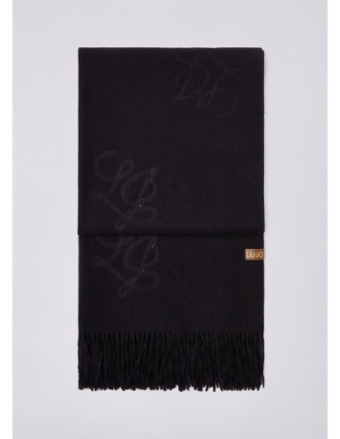 Stola ampia con logo monogram Liu Jo – Nero - foto 3