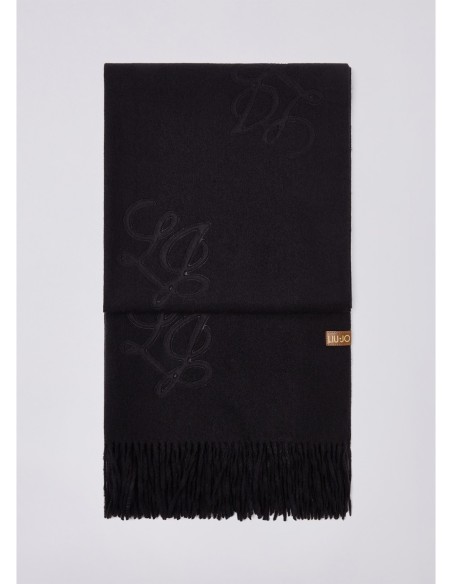 Stola ampia con logo monogram Liu Jo – Nero - foto 3