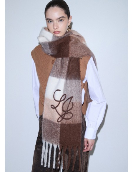 Sciarpa check garzata con logo ricamato Liu Jo – Beige - foto 1