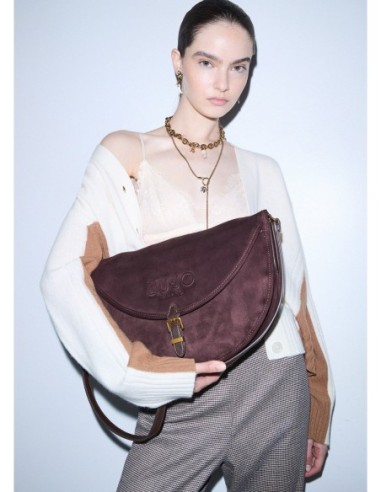 Borsa a spalla a mezzaluna con patta Liu Jo – Marrone scuro - foto 1